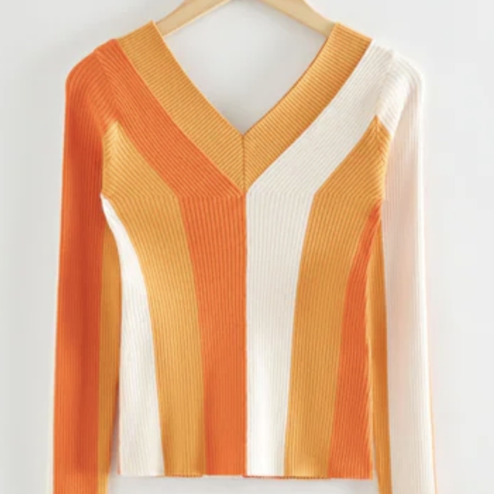 & OTHER STORIES Orang Stripe Color Block Knit Top